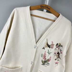 VTG Carolyn Shores Wright Hummingbird Cardigan Sweatshirt Womens Nature Graphic